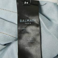 Pre Owned Balmain Blue Denim Pleated Mini Skirt S