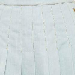 Pre Owned Balmain Blue Denim Pleated Mini Skirt S