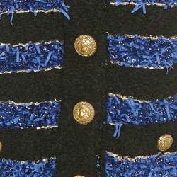 Pre Owned Balmain Black /Blue Striped Lurex Tweed Jacket S