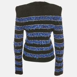 Pre Owned Balmain Black /Blue Striped Lurex Tweed Jacket S