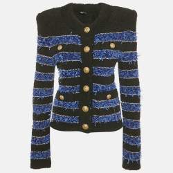 Pre Owned Balmain Black /Blue Striped Lurex Tweed Jacket S