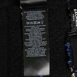 Pre Owned Balmain Black/Blue Textured Tweed Crop Top M