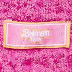 Pre Owned Balmain Paris Pink Textured Tweed Open Front Jacket M