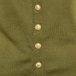 Pre Owned Balmain Olive Green Cotton Knit Top M
