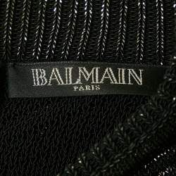 Pre Owned Balmain Black Lurex Patterned Knit Mock Neck Mini Dress S