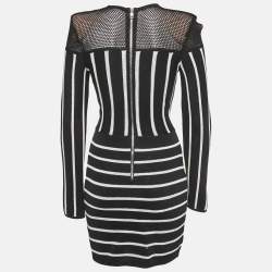 Pre Owned Balmain Black Striped Knit and Mesh Mini Bodycon Dress S