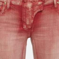 Pre Owned Balmain Red Washed Out Denim Skinny Biker Jeans S Waist 29"