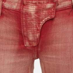 Pre Owned Balmain Red Washed Out Denim Skinny Biker Jeans S Waist 29"