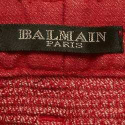 Pre Owned Balmain Red Washed Out Denim Skinny Biker Jeans S Waist 29"