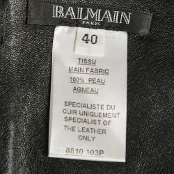 مملوكة مسبقًا Balmain Black Leather Crop Top M