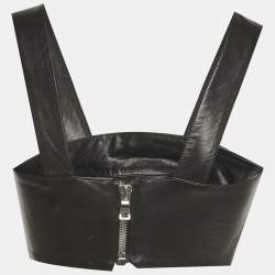 مملوكة مسبقًا Balmain Black Leather Crop Top M