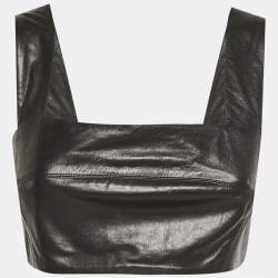 مملوكة مسبقًا Balmain Black Leather Crop Top M