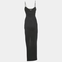 Pre Owned Balmain Black Embellished Rib Knit Maxi Dress XXS