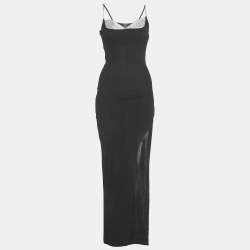 Pre Owned Balmain Black Embellished Rib Knit Maxi Dress XXS