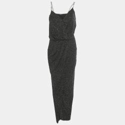 Pre Owned Balmain Black Studded Jersey Metallic Strap Maxi Dress S