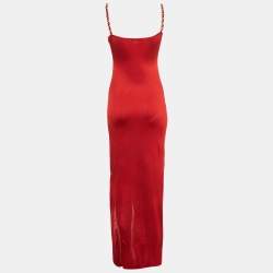 Pre Owned Balmain Red Knit Chain Detail Maxi Dress M
