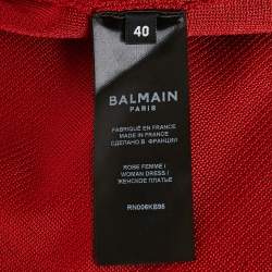 Pre Owned Balmain Red Knit Chain Detail Maxi Dress M
