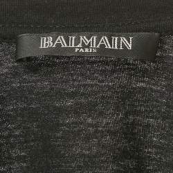 Pre Owned Balmain Black Pearl and Crystal Detail Jersey Crewneck T-Shirt M