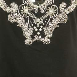 Pre Owned Balmain Black Pearl and Crystal Detail Jersey Crewneck T-Shirt M