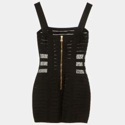 Pre Owned Balmain Black Jersey Mesh Detail Bandage Mini Dress S