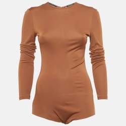 Pre Owned Balmain Brown Jersey Long Sleeve Bodysuit  S