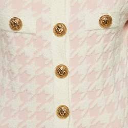 مملوكة مسبقًا Balmain Pink Houndstooth Knit Skirt Suit S