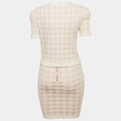 مملوكة مسبقًا Balmain Pink Houndstooth Knit Skirt Suit S