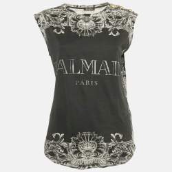 Pre Owned Balmain Black Print Cotton Sleeveless Top M