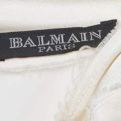Pre Owned Balmain Beige Satin Bow Detail Raw Edge Blouse M