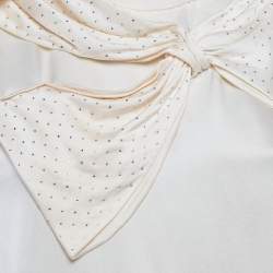 Pre Owned Balmain Beige Satin Bow Detail Raw Edge Blouse M