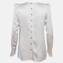Pre Owned Balmain Beige Satin Bow Detail Raw Edge Blouse M
