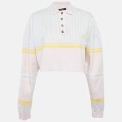 Pre Owned Balmain Multicolor Pastel Striped Cotton Crop Polo T-Shirt S