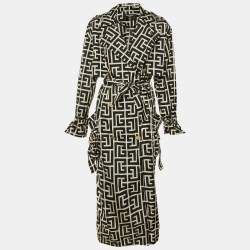 مملوكة مسبقًا Balmain Black Monogram Print Nylon Double Breasted Coat S