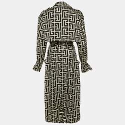 مملوكة مسبقًا Balmain Black Monogram Print Nylon Double Breasted Coat S