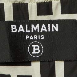 مملوكة مسبقًا Balmain Black Monogram Print Nylon Double Breasted Coat S