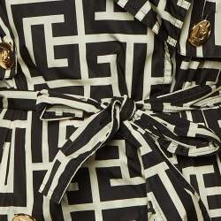 مملوكة مسبقًا Balmain Black Monogram Print Nylon Double Breasted Coat S