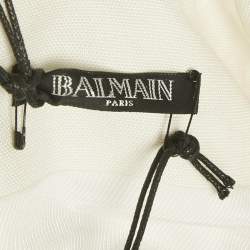 مملوكة مسبقًا فستان بالمان ميني تفاصيل أزرار قماش أبيض مقاس صغير (سمول)