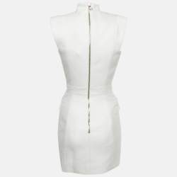 مملوكة مسبقًا فستان بالمان ميني تفاصيل أزرار قماش أبيض مقاس صغير (سمول)