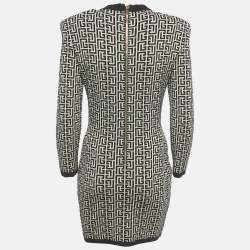 مملوكة مسبقًا Balmain Beige/Black Monogram Knit Bodycon Dress M