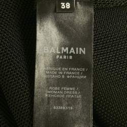 Pre Owned Balmain Black Mesh Knit Button Detail Mini Dress M