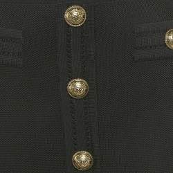 Pre Owned Balmain Black Mesh Knit Button Detail Mini Dress M
