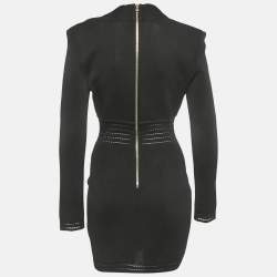 Pre Owned Balmain Black Mesh Knit Button Detail Mini Dress M