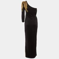 مملوكة مسبقًا Balmain Black Embellished Detail Jersey One Shoulder Maxi Dress M