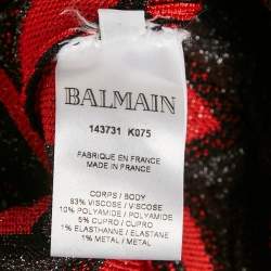 مملوكة مسبقًا Balmain Red/Black Chevron Lurex Knit Bodycon Dress M