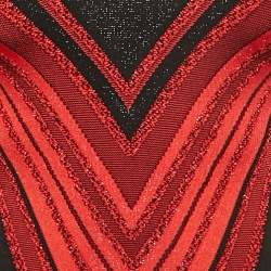 مملوكة مسبقًا Balmain Red/Black Chevron Lurex Knit Bodycon Dress M