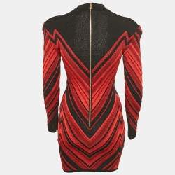 مملوكة مسبقًا Balmain Red/Black Chevron Lurex Knit Bodycon Dress M