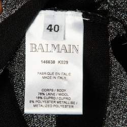 مملوكة مسبقًا Balmain Black Striped Lurex Wool Structured Shoulder Jumper M