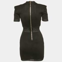 Pre Owned فستان بلمان ضيق جيرسيه شبكي أسود بتفاصيل أزرار مقاس صغير (سمول)