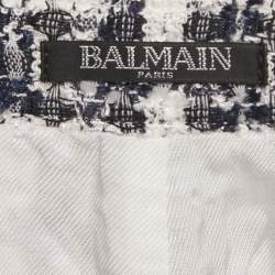 Pre Owned Balmain Blue Tweed High Waisted Shorts M/Waist 28"