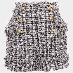 Pre Owned Balmain Blue Tweed High Waisted Shorts M/Waist 28"